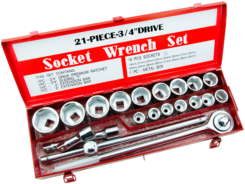 21pcs 3/4 Drive Square 19-50mm 6pt Metric Socket Set Sockets Ratchet -  Mechanics Tools